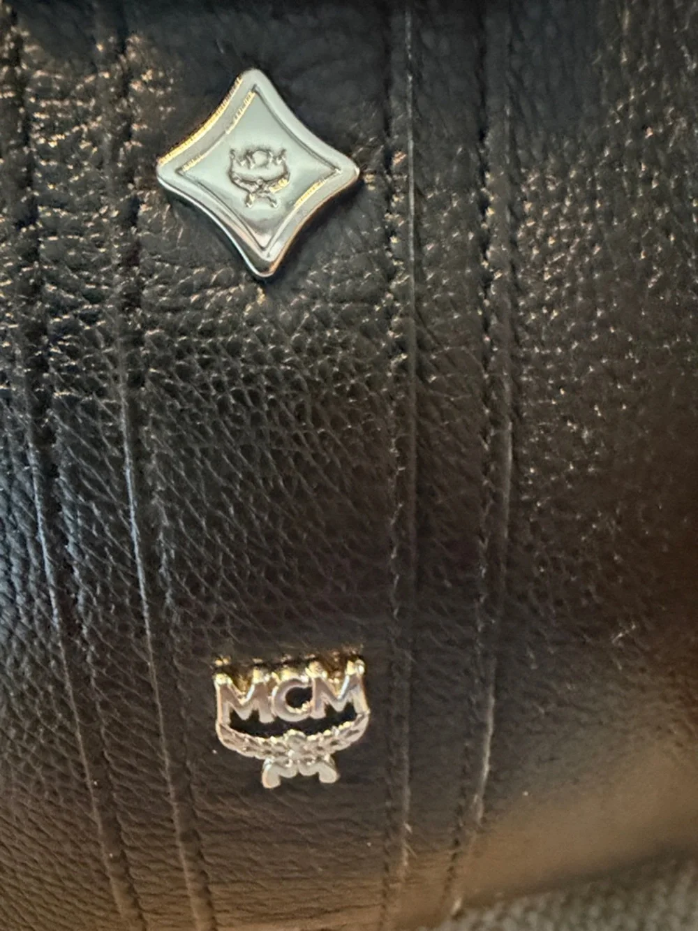 MCM Black Leather Boston Satchel with Silver Hardware